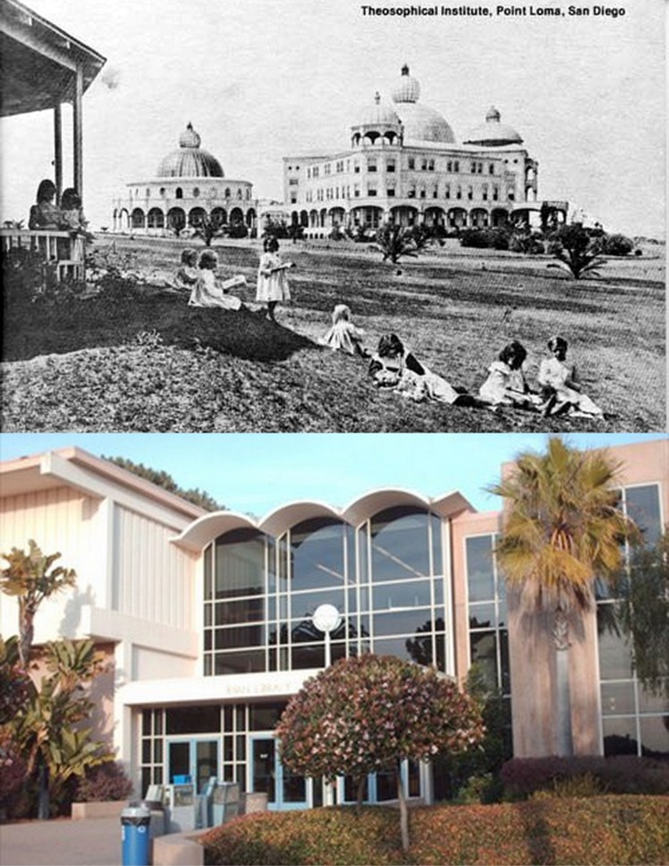 Here is an example of the distinctive white buildings built by the theosophists compared to PLNU's Ryan Library.