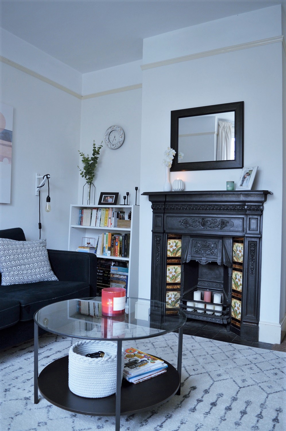 Living room with victorian fireplace